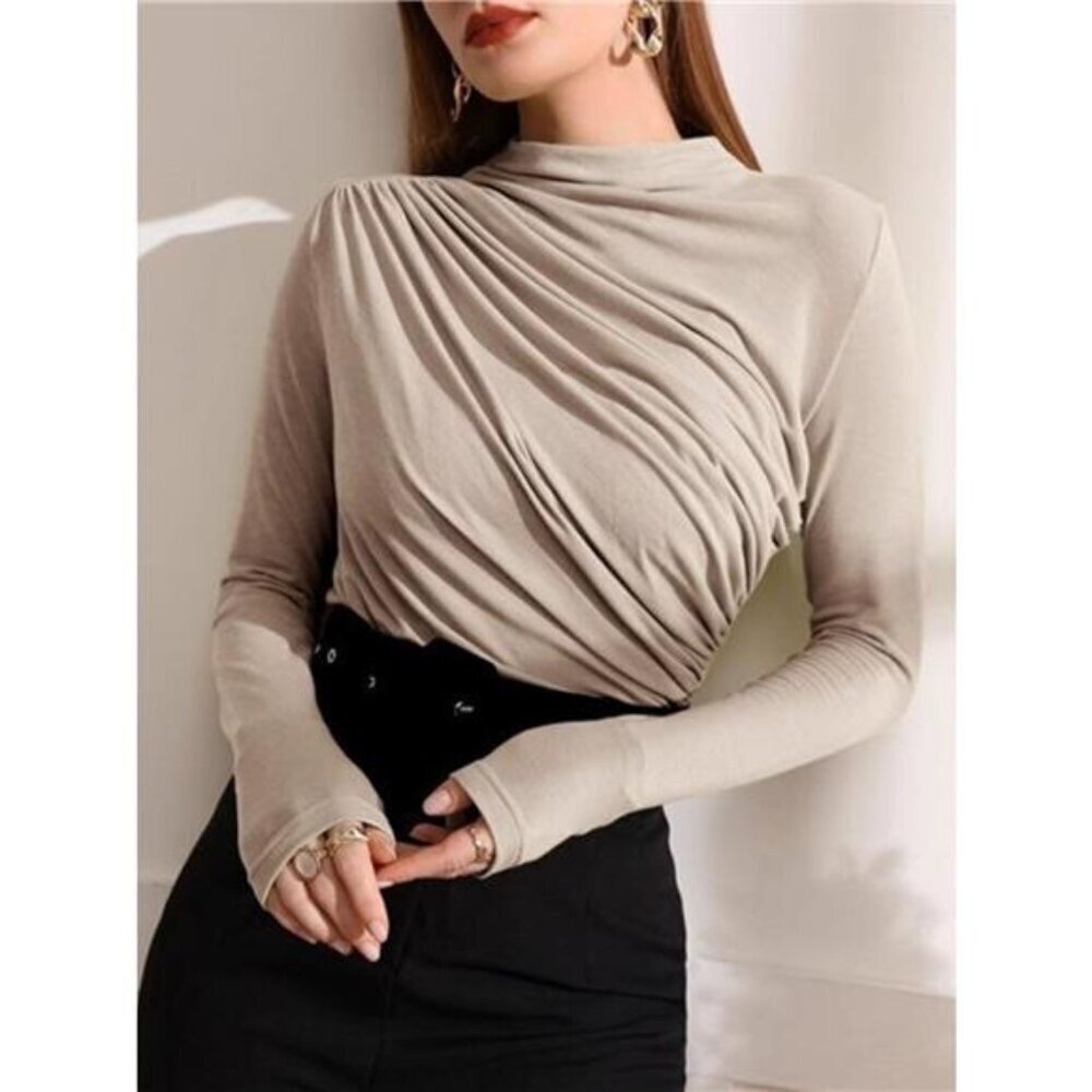 Mock Neck Ruched Long Sleeve T-Shirt